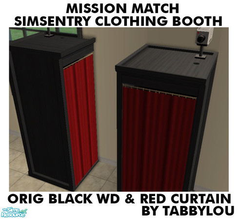 Sims 2 — TL - MM SimSentryClothingBooth OrigBlackRedWd by TabbyLou — Maxis Original Black Wood/Red Curtain in Recolor of
