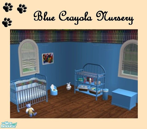 Sims 2 — Blue Crayola Nursery by MinnieMinPin — Wall, Toy Box, Potty Chair, Highchair,Changing Table, Crib Frame, Crib