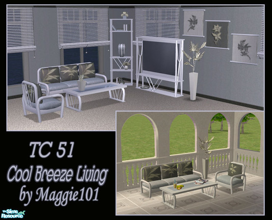 Sims 2 — TC51 Cool Breeze Living by Maggie101 — Let your Sims relax with this light and airy living room set. Recolor of