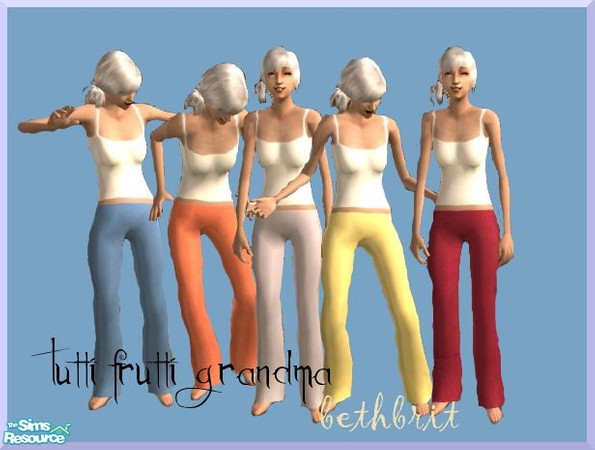 Sims 2 — Tutti Frutti Grandma - pyjamas by bethbrit — A set of 5 colourful pyjamas for your elder females. Mesh by