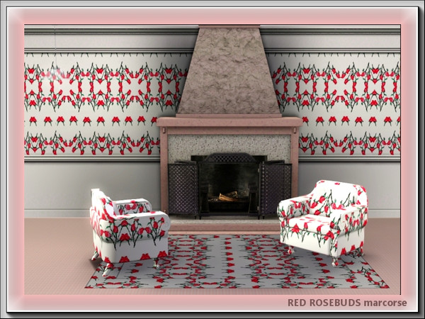 Sims 3 — Red Rosebuds Pattern by marcorse — Red rosebuds in a riot of tiny flowers.