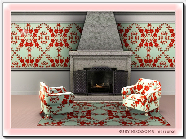 Sims 3 — Ruby Blossoms pattern by marcorse — Sprays of red blossoms weaving an intricate design.
