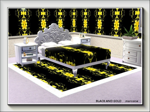Sims 3 — Black and Gold pattern by marcorse — A Fabric pattern featuring gold flowers and leaves on black.