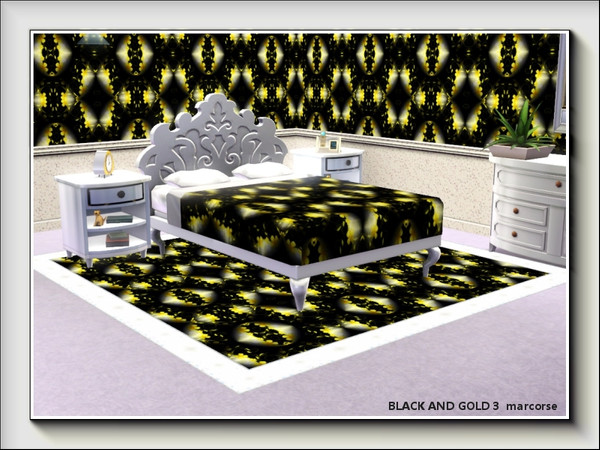 Sims 3 — Black and Gold 3 pattern by marcorse — Stylised flowers and leaves in gold on a black background.