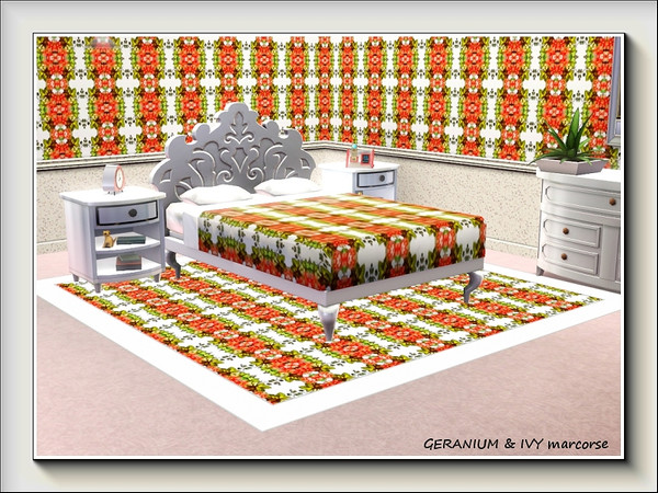 Sims 3 — Geranium & Ivy pattern by marcorse — Stylised geranium flowers and ivy in a vertical stripe.