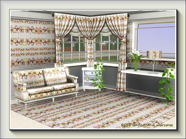 Sims 3 — Rose Garland 2 pattern by marcorse — A small scale floral pattern featuring a rose and bluebell garland