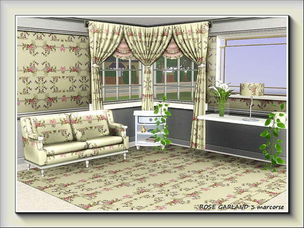 Sims 3 — Rose Garland 3 pattern by marcorse — A small scale floral pattern featuring a garland of roses, bell