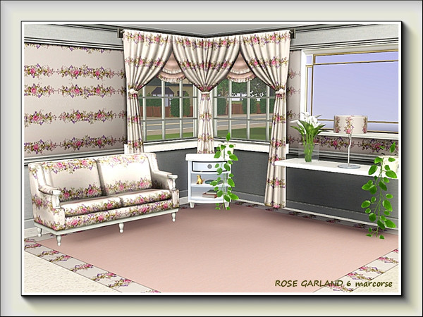 Sims 3 — Rose Garland 6 pattern by marcorse — A small scale floral pattern featuring a pink rose garland with touches of