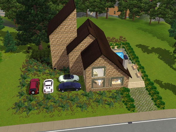 Sims 3 — Chaste Chic by Xodess — Nice log-cabin type of house for a family of four (one including a baby, but you can