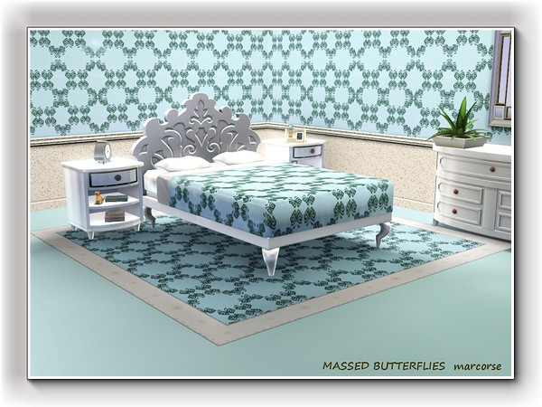 Sims 3 — Massed Butterflies pattern by marcorse — A geometric design of stylised butterfly shapes on a blue background.