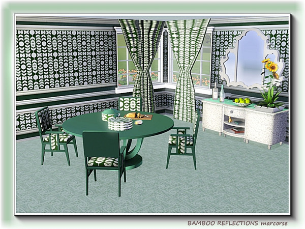 Sims 3 — Bamboo Reflections pattern by marcorse — A dense, allover repeat pattern featuring bamboo stalks in a stylised,