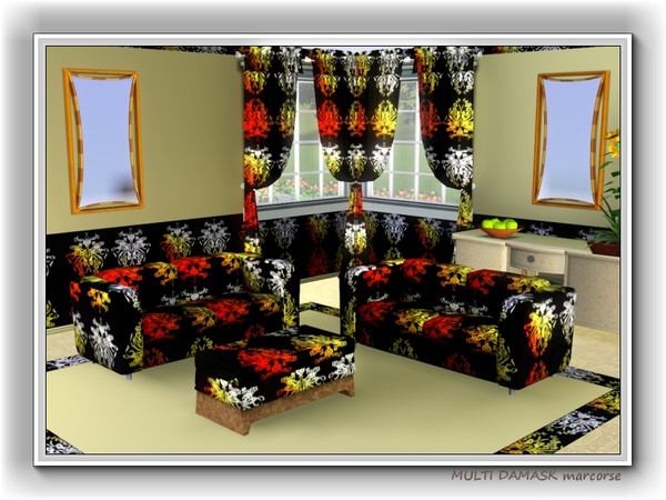 Sims 3 — Multi-Damask pattern by marcorse — An isolated, repeat design of a damask motif, in a variegated colour pattern
