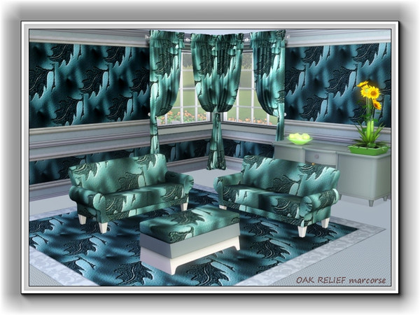 Sims 3 — Oak Relief pattern by marcorse — A classic embossed wallpaper design featuring a single oak leaf and stalk in