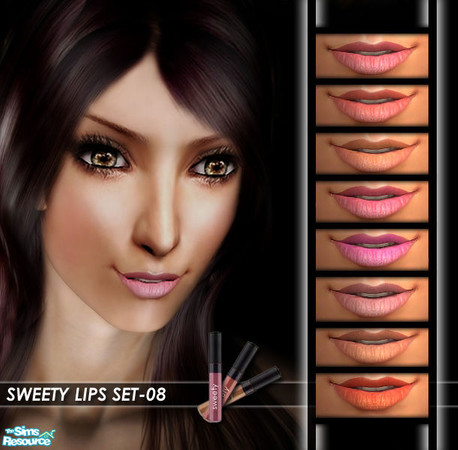 Sims 2 — Sweety Lips Set-08 by kyna987 — Sweety Lips Set includes 8 individual colours. All lip colours are in shades of