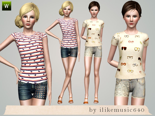 Sims 3 — Quirk by ILikeMusic640 — a set of mix and match shorts and tops