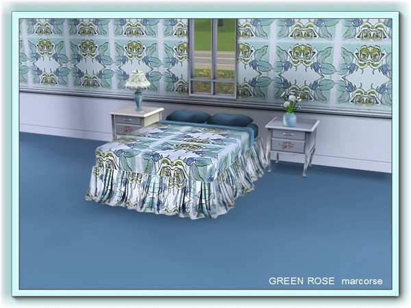 Sims 3 — Green Rose pattern by marcorse — Another floral design in green tones with the rose as central motif.