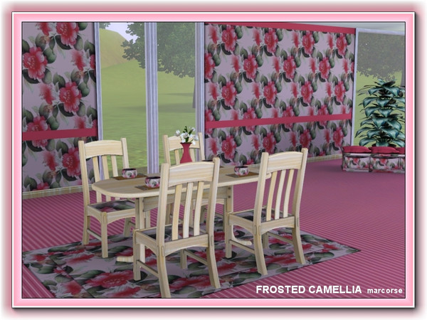 Sims 3 — Frosted Camellia pattern by marcorse — Pink camellia flowers with a paler 'frosted' edge in a random repeat