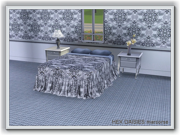 Sims 3 — Hex Daisies pattern by marcorse — Clumps of white daisies in sets of six, on a grey and white backing.