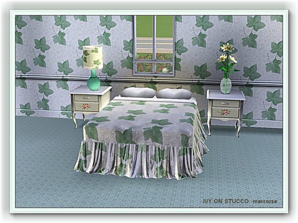 Sims 3 — Ivy on Stucco pattern by marcorse — Individual ivy leaves silhouetted on a pale stucco backing.
