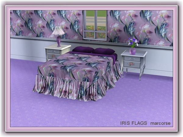 Sims 3 — Iris Flags pattern by marcorse — Beautiful pinky-purple flag iris flowers in a diagonal allover repeat pattern