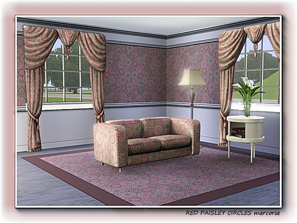 Sims 3 — Red Paisley Circles pattern by marcorse — A complex allover design made up of the circular motifs from a paisley