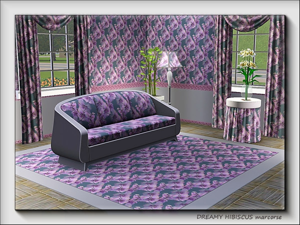 Sims 3 — Dreamy Hibiscus pattern by marcorse — Beautiful purple shaded hibiscus flowers in a double diagonal pattern.