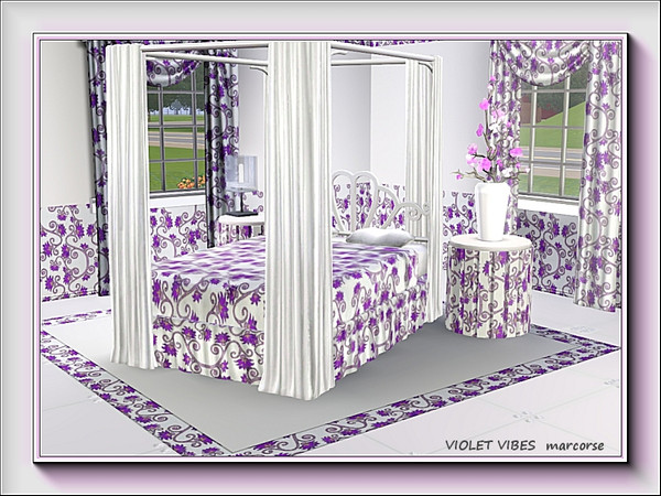 Sims 3 — Violet Vibes pattern by marcorse — Violet Vibes is a complex design of flowers and curled flourishes, in a