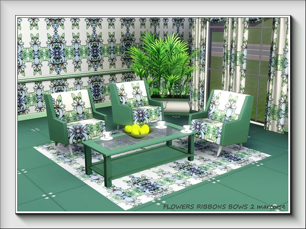 Sims 3 — Flowers Ribbons Bows 2 pattern by marcorse — No.2 in a series of 8 Fabric patterns, based on the same image, in