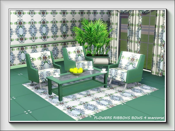 Sims 3 — Flowers Ribbons Bows 4 pattern by marcorse — No.4 in a series of 8 Fabric patterns, based on the same image, in