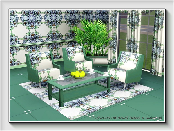 Sims 3 — Flowers Ribbons Bows  5 pattern by marcorse — No. 5 in a series of 8 Fabric patterns, based on the same image,