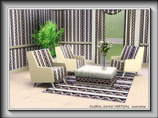 Sims 3 — Floral Swag Vertical pattern by marcorse — A floral swag design turned on end to make a vertical pattern.
