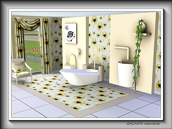 Sims 3 — Gazania pattern by marcorse — Single gazania flowers, yellow with a black centre, in a random repeat pattern.