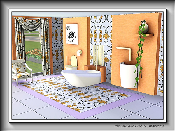 Sims 3 — Marigold Chain pattern by marcorse — Yellow/orange marigolds in a stylised chain design.