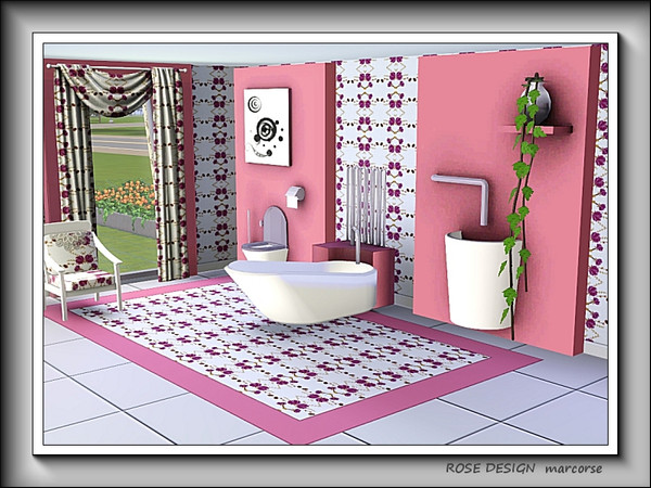 Sims 3 — Rose Design pattern by marcorse — Deep pink/purple rose and buds in an allover repeat pattern, with gold