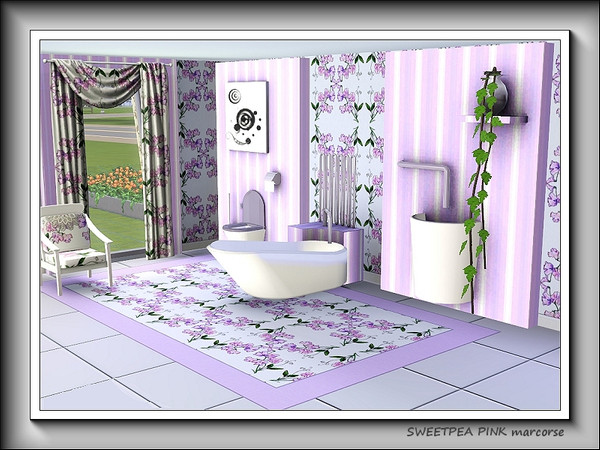 Sims 3 — Sweetpea Pink pattern by marcorse — Four spikes of pink sweetpea flowers in a simple repeated design.