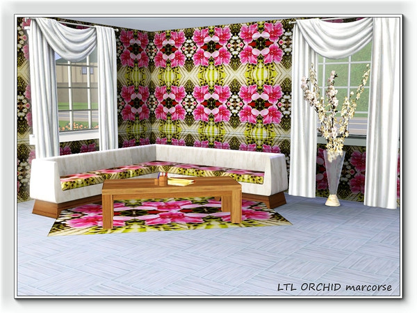 Sims 3 — LTL Orchid pattern by marcorse — Bright pink orchids and green foliage in a large, bold repeat design.