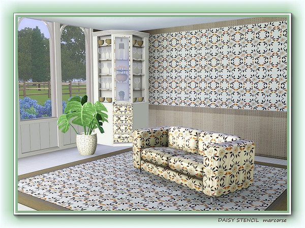 Sims 3 — Daisy Stencil pattern by marcorse — A regular repeat design of a simple daisy stencil.