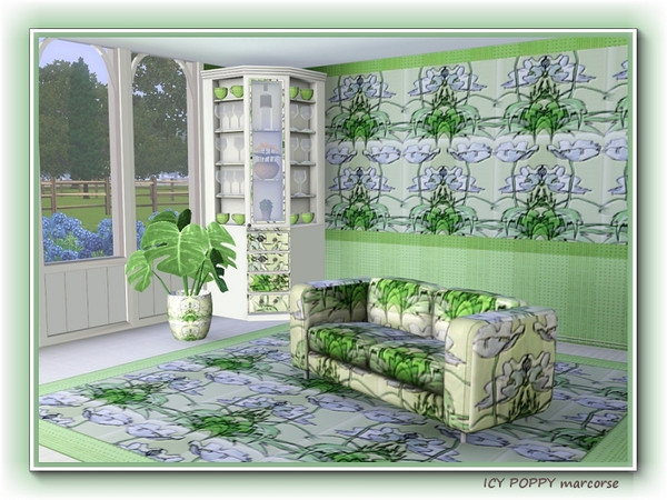Sims 3 — Icy Poppy pattern by marcorse — White iceland poppies and their bright green foliage, in a tile-like repeat