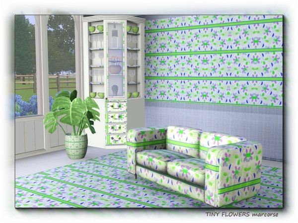 Sims 3 — Tiny Flowers pattern by marcorse — Tiny purple and green flowers, in an allover repeat pattern, with bands of