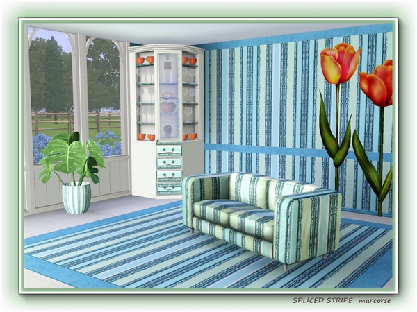 Sims 3 — Spliced Stripe pattern by marcorse — Textured vertical panels in green/blue alternate with plain stripes in this