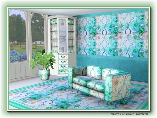 Sims 3 — Neon Scabiosa pattern by marcorse — Panels of Scabiosa - an unlovely name for a rather lovely flower, also known