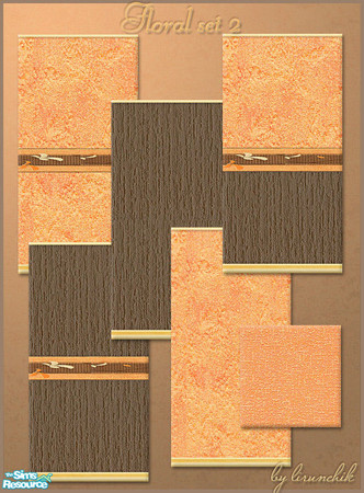 Sims 2 — Floral Set 2 by lirunchik — Set of pretty wallpapers including 5 walls and 1 floor. All wallpapers and floor