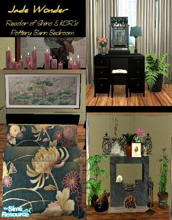 Sims 2 — Jade Wonder - Pottery Barn Bedroom Recolor by pregate — An elegant jade floral infused with a soft lavender sets