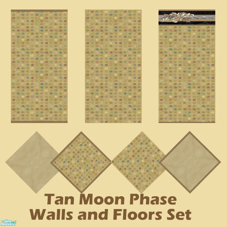 Sims 2 — Tan Moon Phase Walls & Floors Set by Sheera — This set includes 7 items : 3 walls and their 4 matching