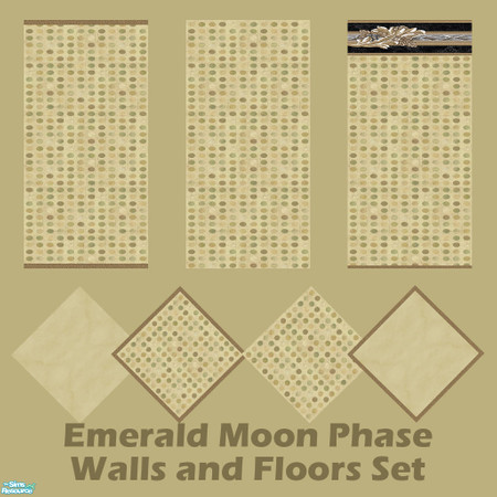 Sims 2 — Emerald Moon Phase Walls & Floors Set by Sheera — This set includes 7 items : 3 walls and their 4 matching