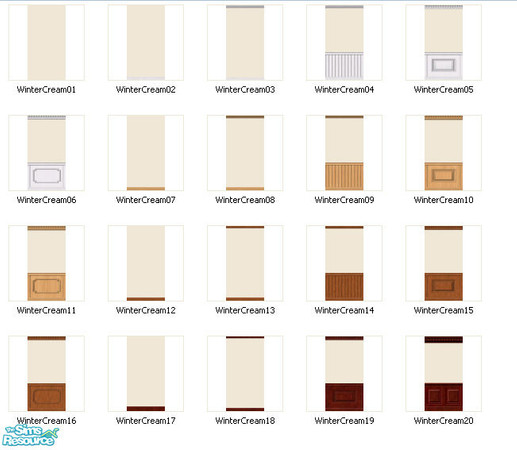 Sims 2 — Winter Cream Set by gil_shalos — A set of 20 walls painted Winter Cream with a variety of moldings and