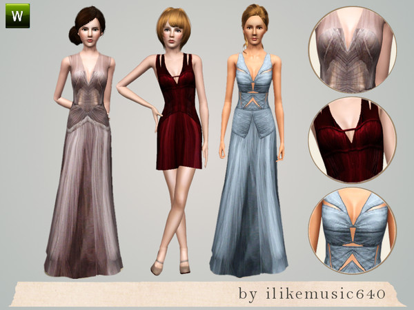 Sims 3 — Sweet by ILikeMusic640 — a set of 3 formal dresses with cutout and sheer details