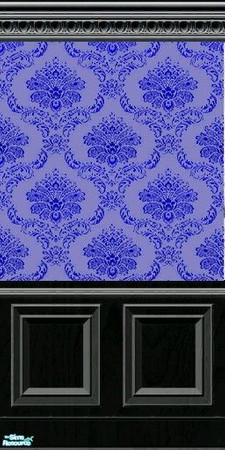 Sims 2 — Black Wooden Panels - Blue Floral by simonandy — A black wooden wall panel with a blue floral wallpaper inlay