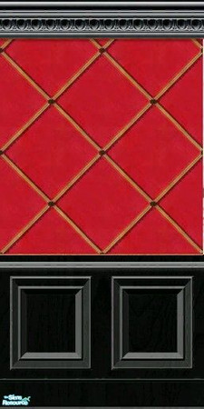 Sims 2 — Black Wooden Panels - Red Trellis by simonandy — A black wooden wall panel with a red trellis wallpaper inlay