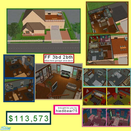 Sims 2 — FF 3bd 2bth attached garage & deck by hiedibear75 — The home has everything your sims need.........well